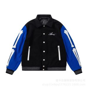 Amiri Black Blue Skeleton Sleeve Varsity Jacket