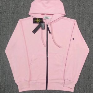 Stone Island Pink Zip Up Hoodie Sweatshirt