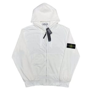 Stone Island White Zip Up Hoodie Sweatshirt Men’s Jacket