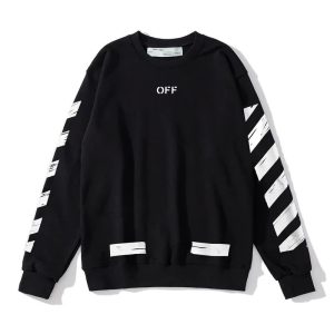 Off White Black Diagonal Stripe Logo Hoodie Sweatshirt