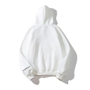 Essentials White Pullover Hoodie Oversized Fleece Sweatshirt