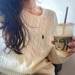 Ralph Lauren Women’s Cream Cable Knit Crewneck Sweater