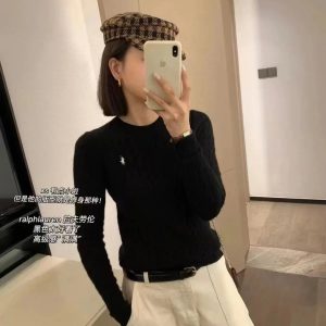 Ralph Lauren Women’s Black Slim Fit Cable Knit Sweater