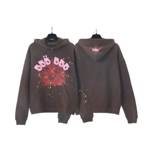 Sp5der Brown Pink Print Pullover Hoodie