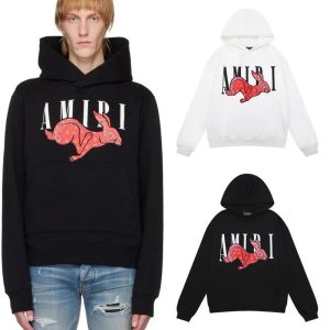 Amiri Snake Logo Pullover Hoodie Black White Sweatshirt