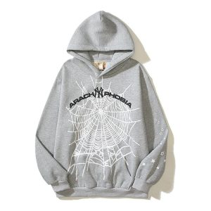 Arachnophobia Spider Web Grey Pullover Hoodie