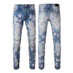 Amiri Star Patch Distressed Light Blue Skinny Jeans