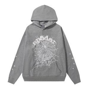 Sp5der Gray Spider Web Graphic Hoodie