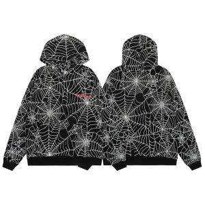 Sp5der Black Spider Web Print Pullover Hoodie