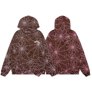 Sp5der Web Graphic Burgundy Pullover Hoodie Streetwear