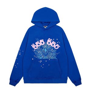 Sp5der Blue 555 Web Print Pullover Hoodie