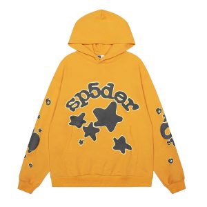 Sp5der Yellow Star Graphic Pullover Hoodie Streetwear
