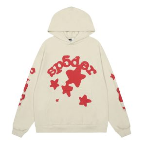 Sp5der Cream Red Graphic Pullover Hoodie