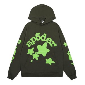 Sp5der Green Star Graphic Pullover Hoodie