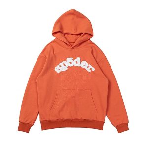 Sp5der Orange Pullover Hoodie Streetwear Casual Unisex