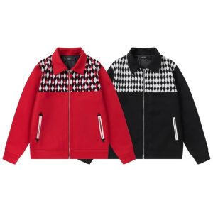 Amiri Diamond Check Zip Jacket Red Black