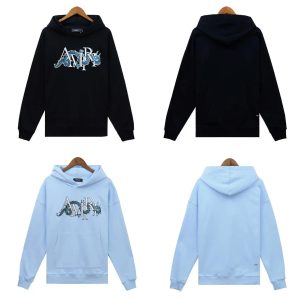 Amiri Logo Graphic Pullover Hoodie Black Blue Streetwear