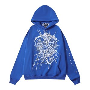 Sp5der Blue Spider Web Graphic Pullover Hoodie