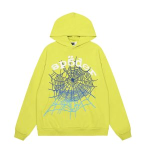 Sp5der Neon Yellow Spider Web Print Hoodie