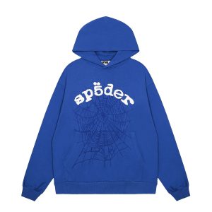 Sp5der Blue Spider Web Graphic Pullover Hoodie