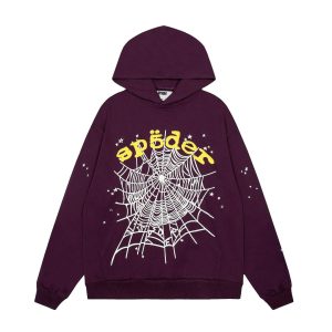 Sp5der Purple Web Graphic Pullover Hoodie Streetwear