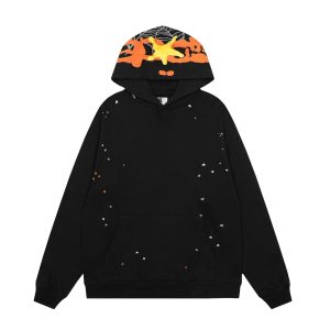 Sp5der Black Orange Graphic Pullover Hoodie