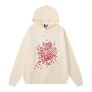 Sp5der Web Graphic Beige Pullover Hoodie