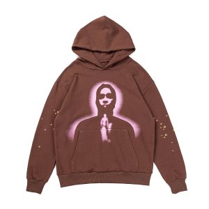 Sp5der Brown Graphic Pullover Hoodie Streetwear Sweatshirt
