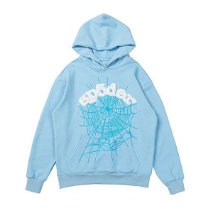 Sp5der Web Graphic Light Blue Pullover Hoodie