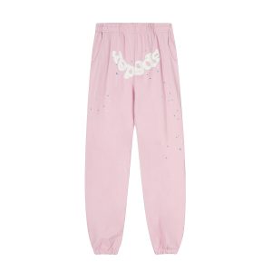 Sp5der Pink Rhinestone Logo Jogger Pants