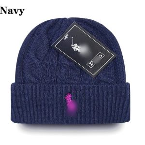 Ralph Lauren Navy Knit Beanie Hat with Polo Logo