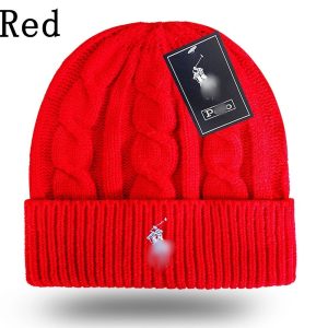 Ralph Lauren Red Cable Knit Cuffed Beanie Hat