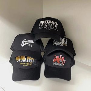 Amiri Black Embroidered Logo Trucker Baseball Cap Hat