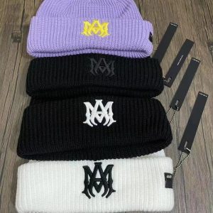 Amiri MA Logo Ribbed Knit Beanie Hat
