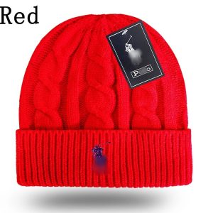 Ralph Lauren Red Cable Knit Embroidered Logo Beanie