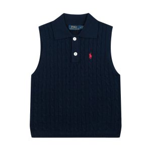 Ralph Lauren Navy Cable Knit Sleeveless Polo Shirt