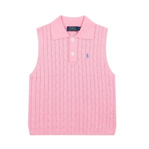 Ralph Lauren Pink Cable Knit Sleeveless Polo Sweater Vest