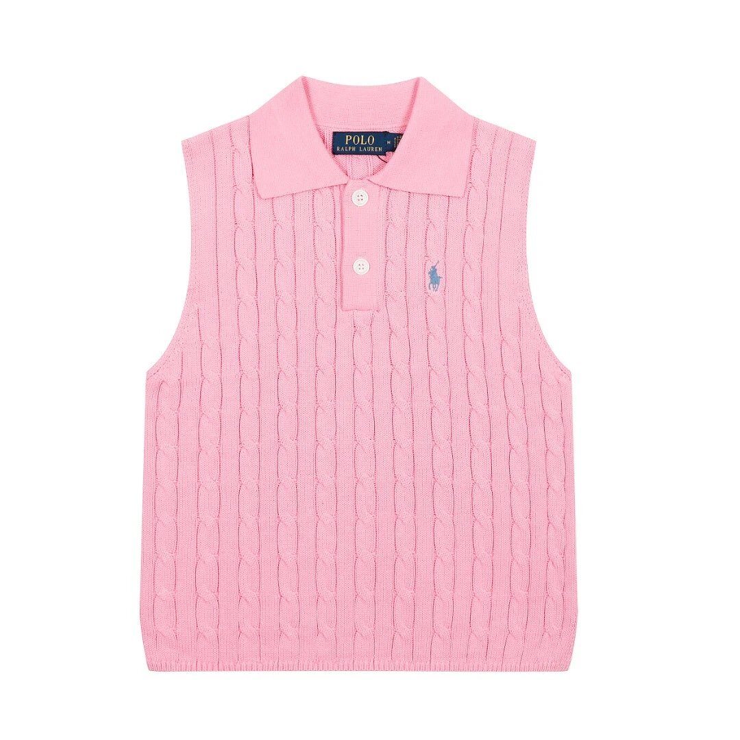 Ralph Lauren Pink Cable Knit Sleeveless Polo Sweater Vest - Buy at OopBuy