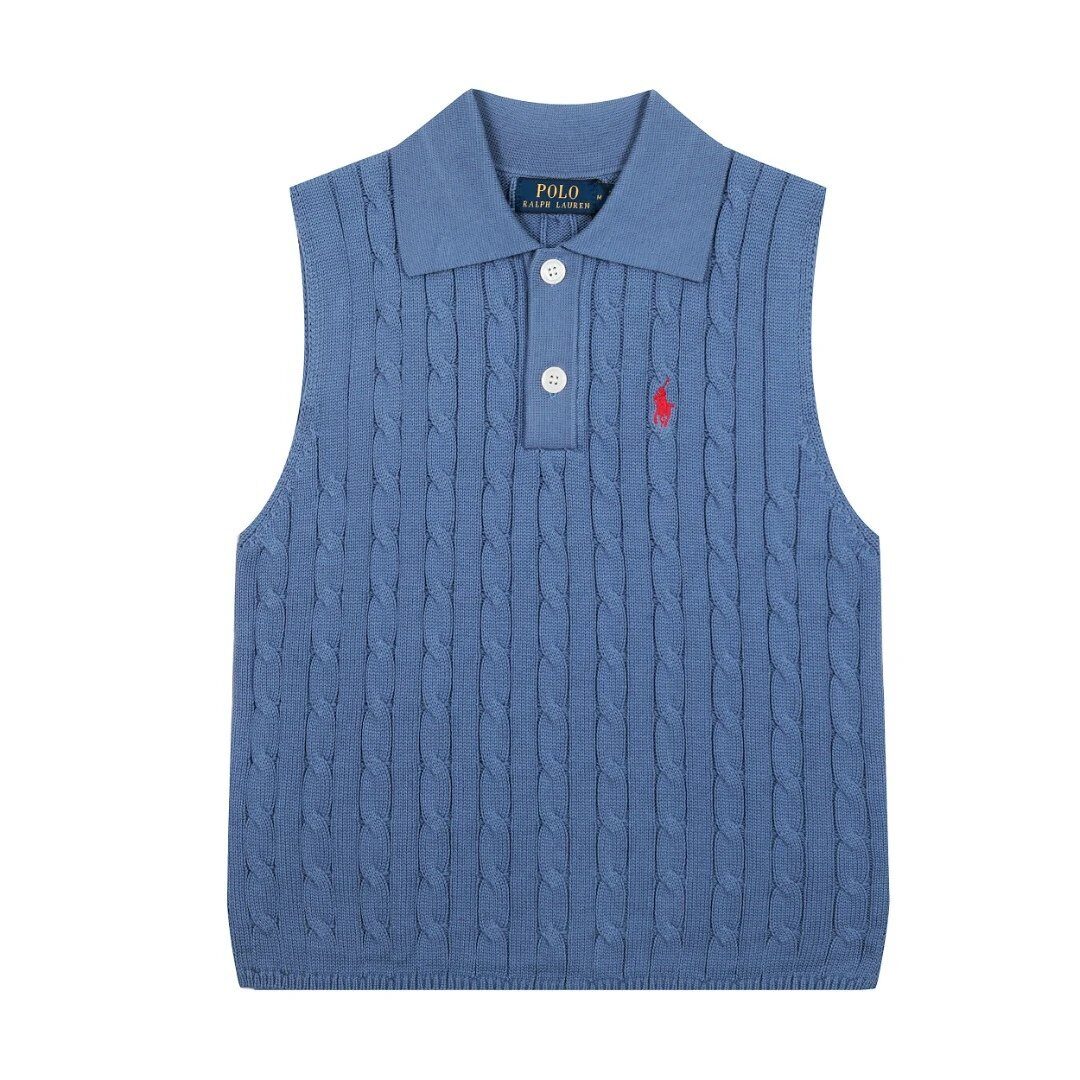 Polo Ralph Lauren Blue Cable Knit Sleeveless Polo Vest - Buy at OopBuy