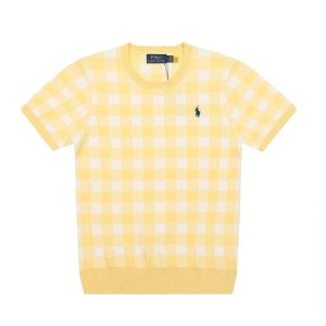 Ralph Lauren Yellow Gingham Short Sleeve Knit Sweater