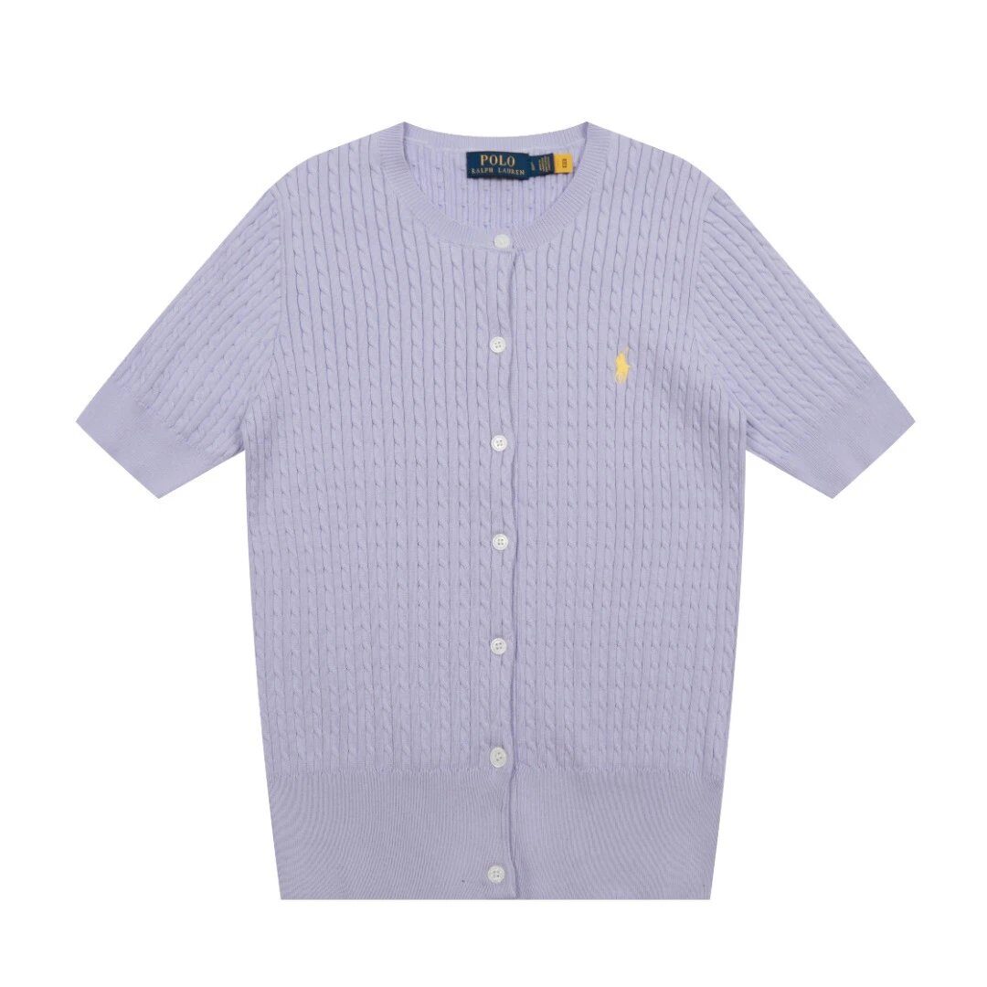 Ralph Lauren Lavender Cable Knit Short Sleeve Cardigan - Buy at OopBuy
