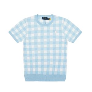 Ralph Lauren Blue Checkered Short Sleeve Knit Sweater