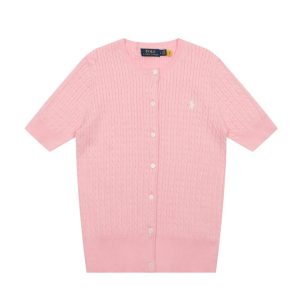 Ralph Lauren Pink Cable Knit Short Sleeve Cardigan Sweater