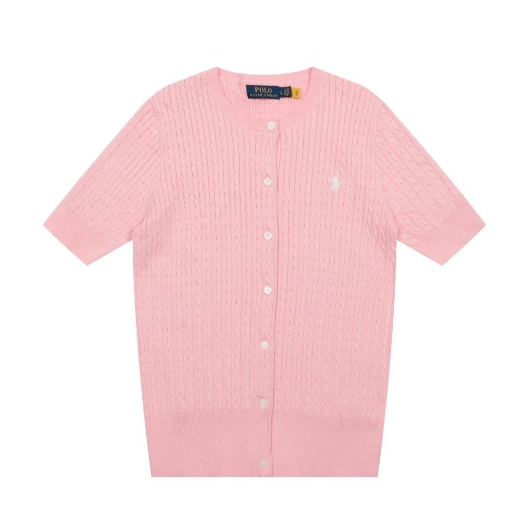 Ralph Lauren Pink Cable Knit Short Sleeve Cardigan Sweater - Buy at OopBuy