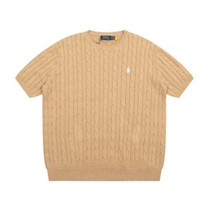 Ralph Lauren Polo Beige Cable Knit Short Sleeve Sweater