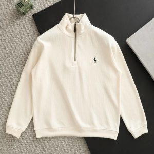 Ralph Lauren White Ribbed Quarter-Zip Sweater