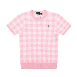 Ralph Lauren Pink Checkered Short Sleeve Knit Sweater