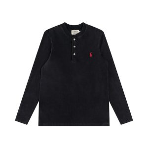Ralph Lauren Black Long Sleeve Cotton Henley Shirt