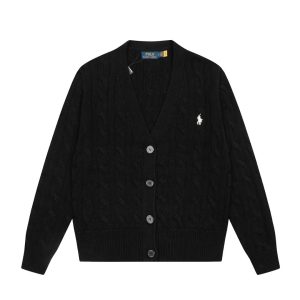 Ralph Lauren Black Cable Knit Button Cardigan Sweater