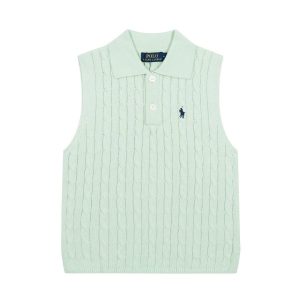 Ralph Lauren Mint Cable Knit Sleeveless Polo Sweater Vest